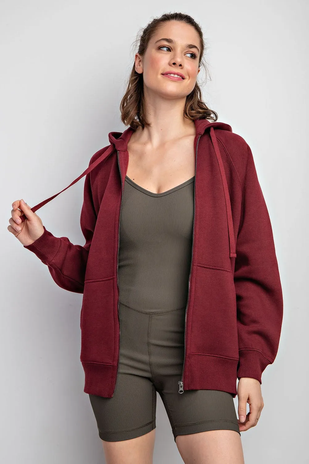Burgundy Front Zipper Hooded Sweater sold by Pinkblush