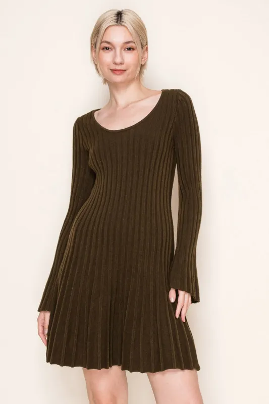 Brown Ribbed Knit Mini Sweater Dress sold by Pinkblush