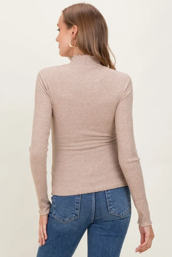 Mocha Lettuce Edge Mock Neck Long Sleeve Rib Maternity Top sold by Pinkblush product image thumbnail 4