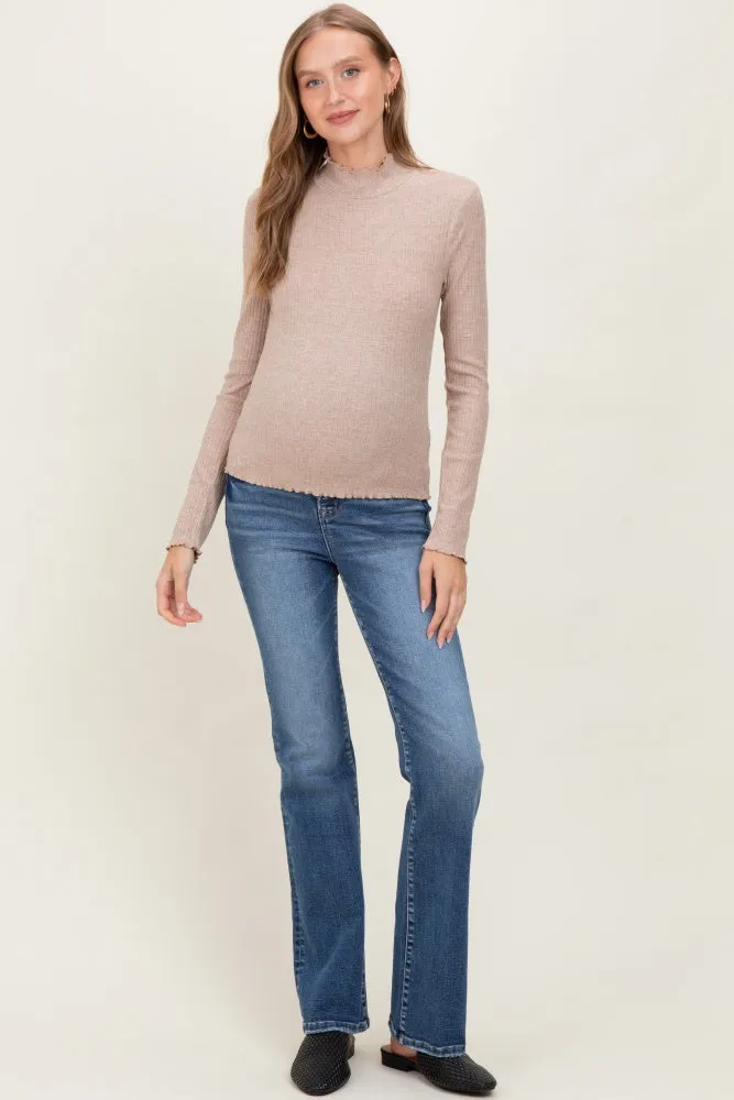 Mocha Lettuce Edge Mock Neck Long Sleeve Rib Maternity Top sold by Pinkblush product image thumbnail 2