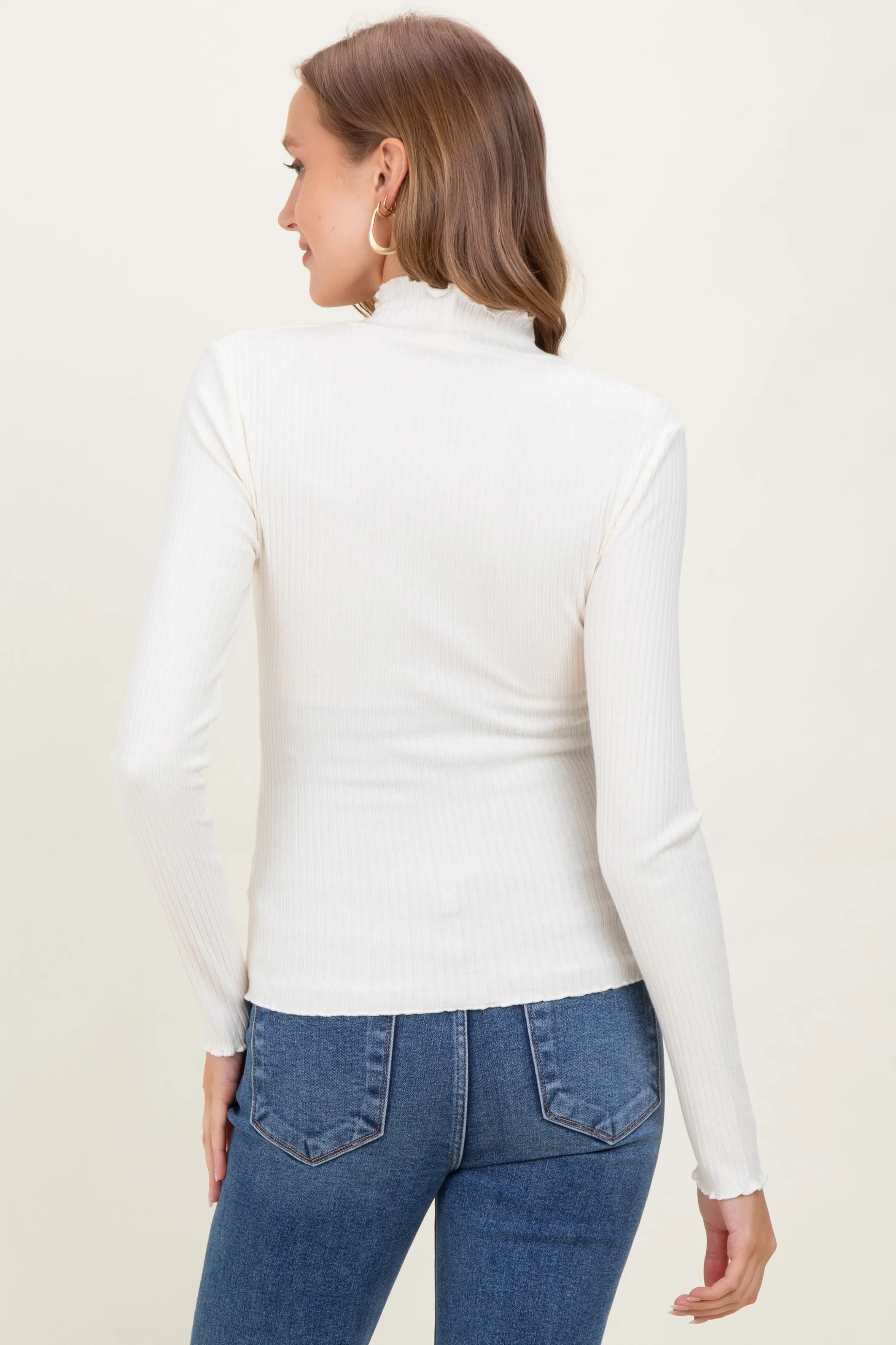 Ivory Lettuce Edge Mock Neck Long Sleeve Rib Maternity Top sold by Pinkblush product image thumbnail 4