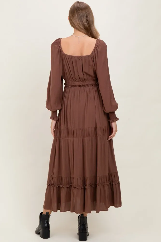 Mocha Square Neck Long Sleeve Maternity Maxi Dress sold by Pinkblush product image thumbnail 4