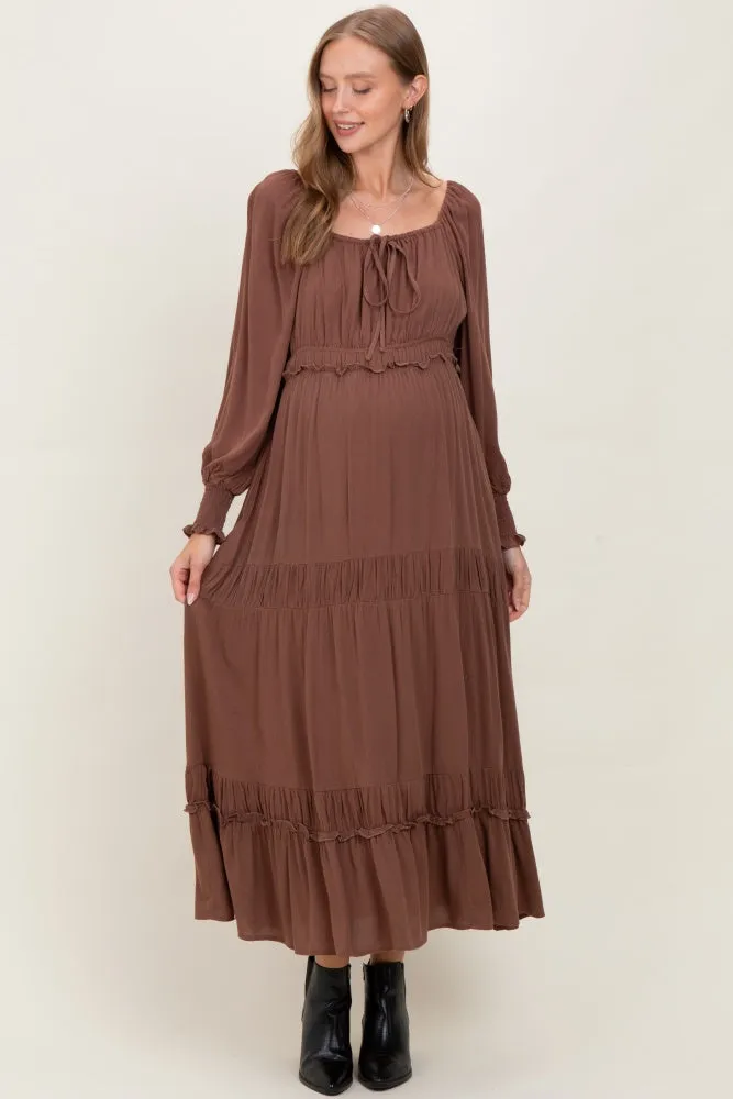 Mocha Square Neck Long Sleeve Maternity Maxi Dress sold by Pinkblush product image thumbnail 2