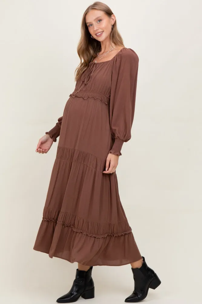 Mocha Square Neck Long Sleeve Maternity Maxi Dress sold by Pinkblush product image thumbnail 3