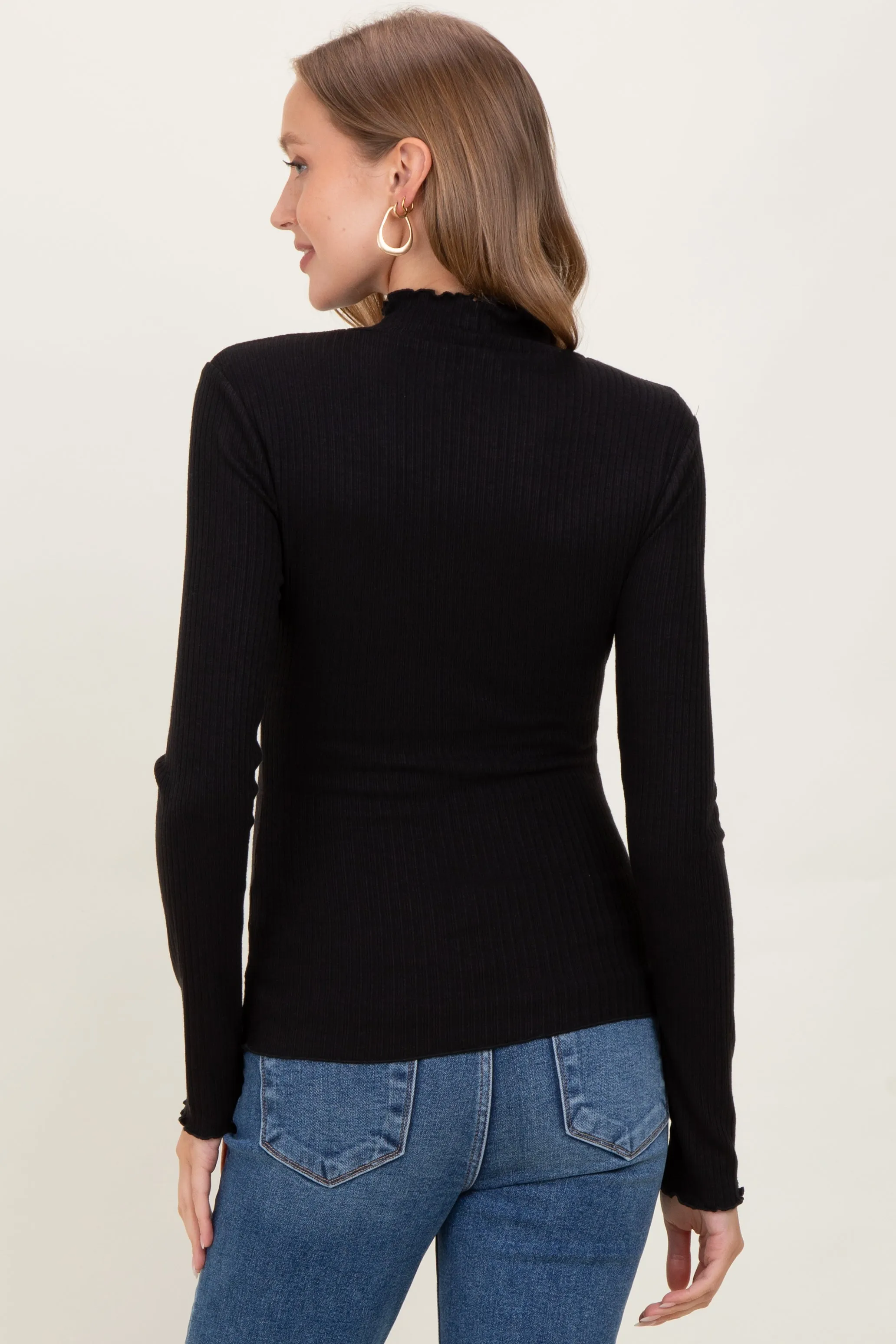 Black Lettuce Edge Mock Neck Long Sleeve Rib Maternity Top sold by Pinkblush product image thumbnail 4