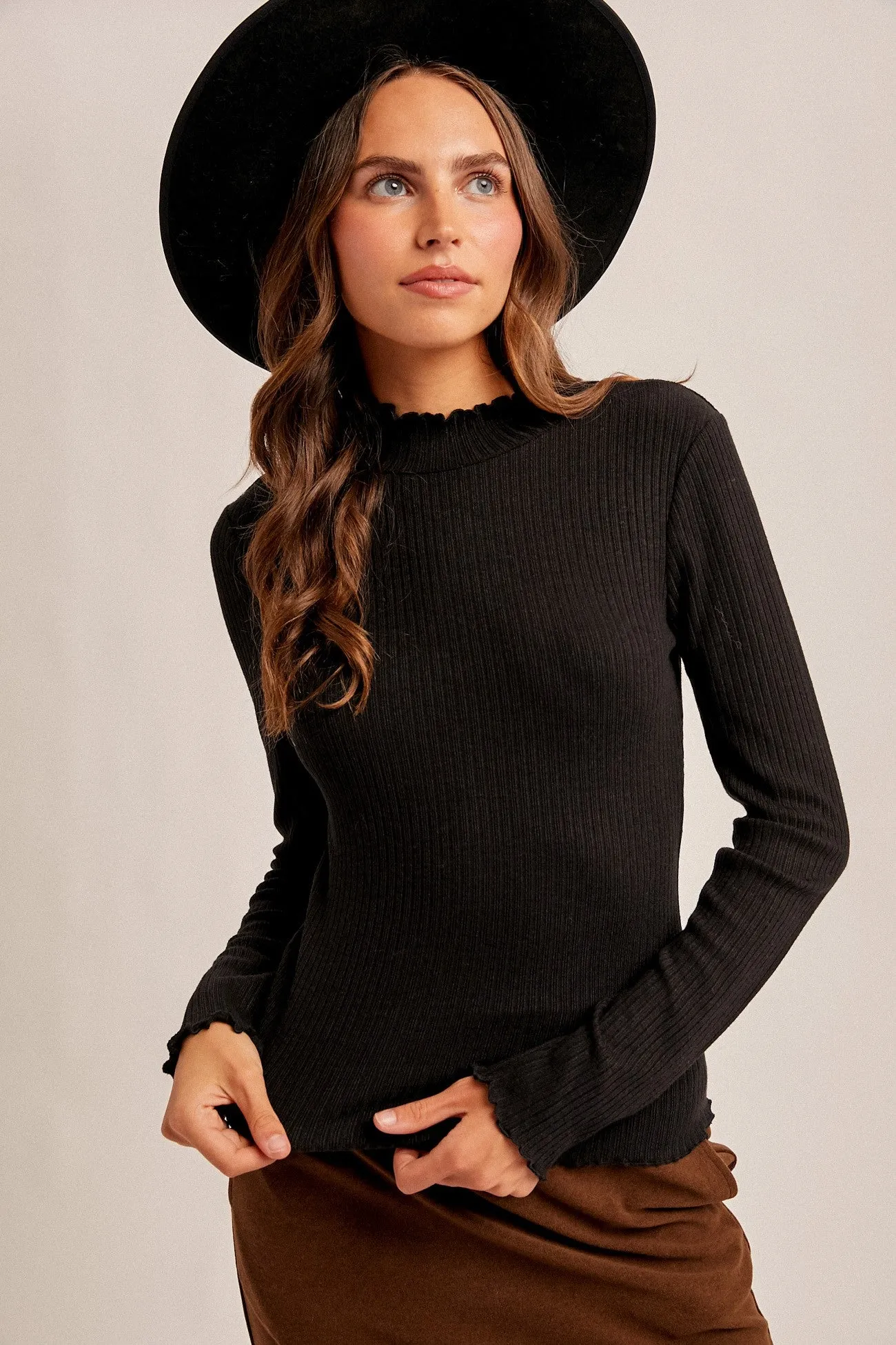 Black Lettuce Edge Mock Neck Long Sleeve Rib Maternity Top sold by Pinkblush product image thumbnail 5