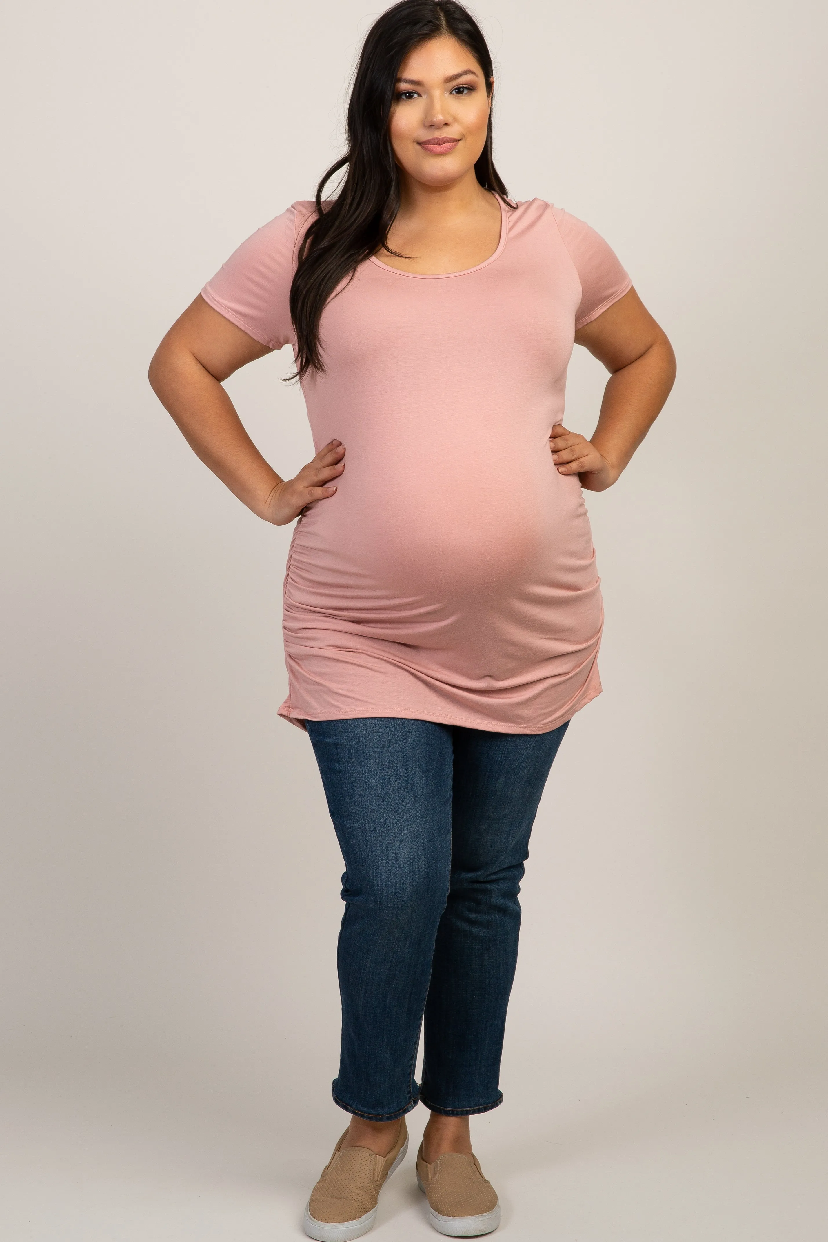 PinkBlush Pink Ruched Short Sleeve Plus Maternity Top sold by Pinkblush product image thumbnail 4