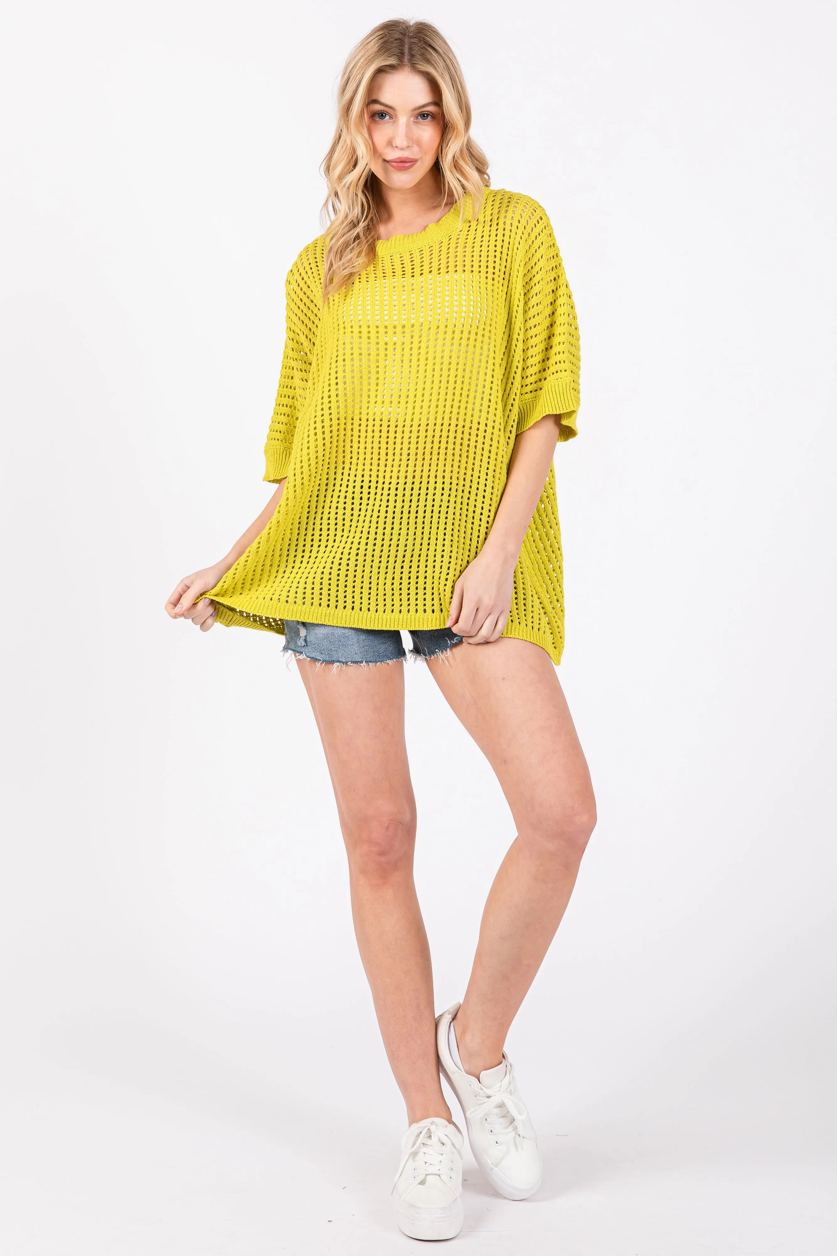 Lime Crochet Knit Short Dolman Sleeve Top sold by Pinkblush product image thumbnail 4