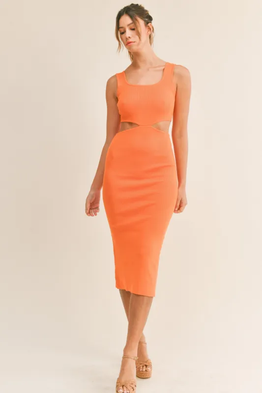 Orange Sleeveless Side Cutout Midi Dress sold by Pinkblush