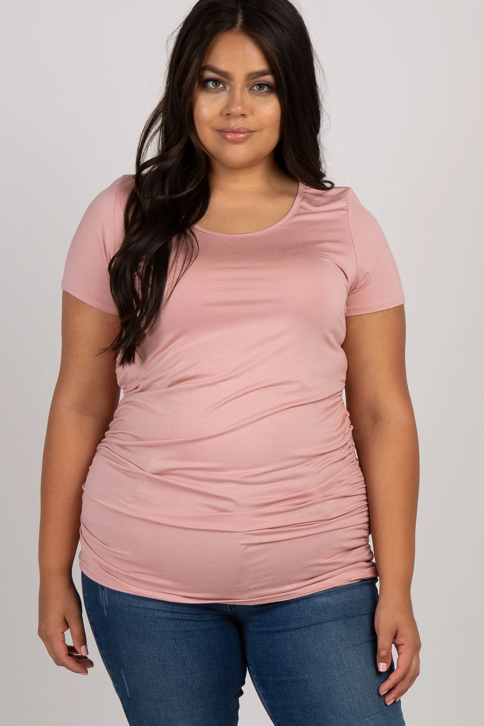 PinkBlush Pink Ruched Short Sleeve Plus Maternity Top sold by Pinkblush product image thumbnail 5
