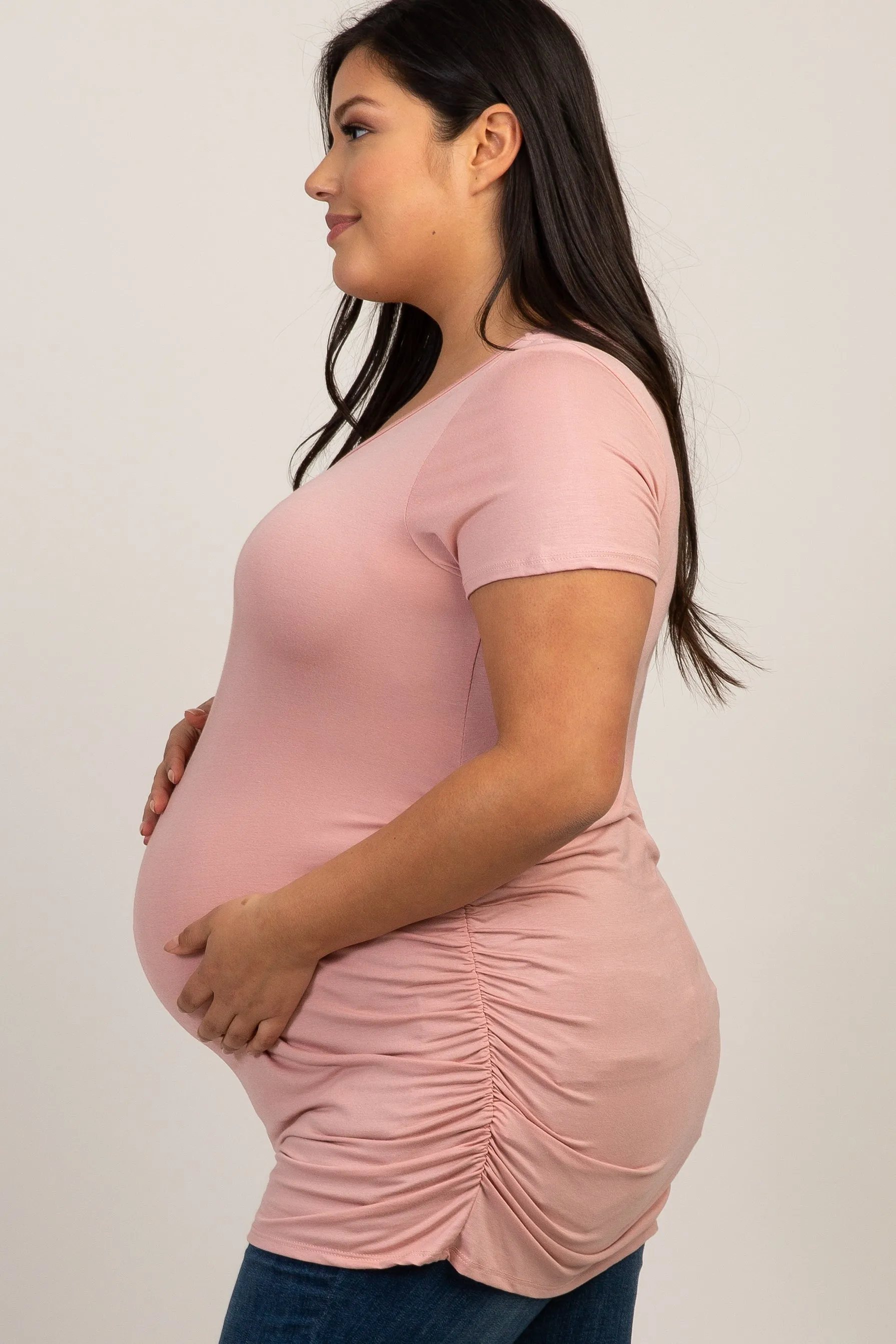 PinkBlush Pink Ruched Short Sleeve Plus Maternity Top sold by Pinkblush product image thumbnail 2