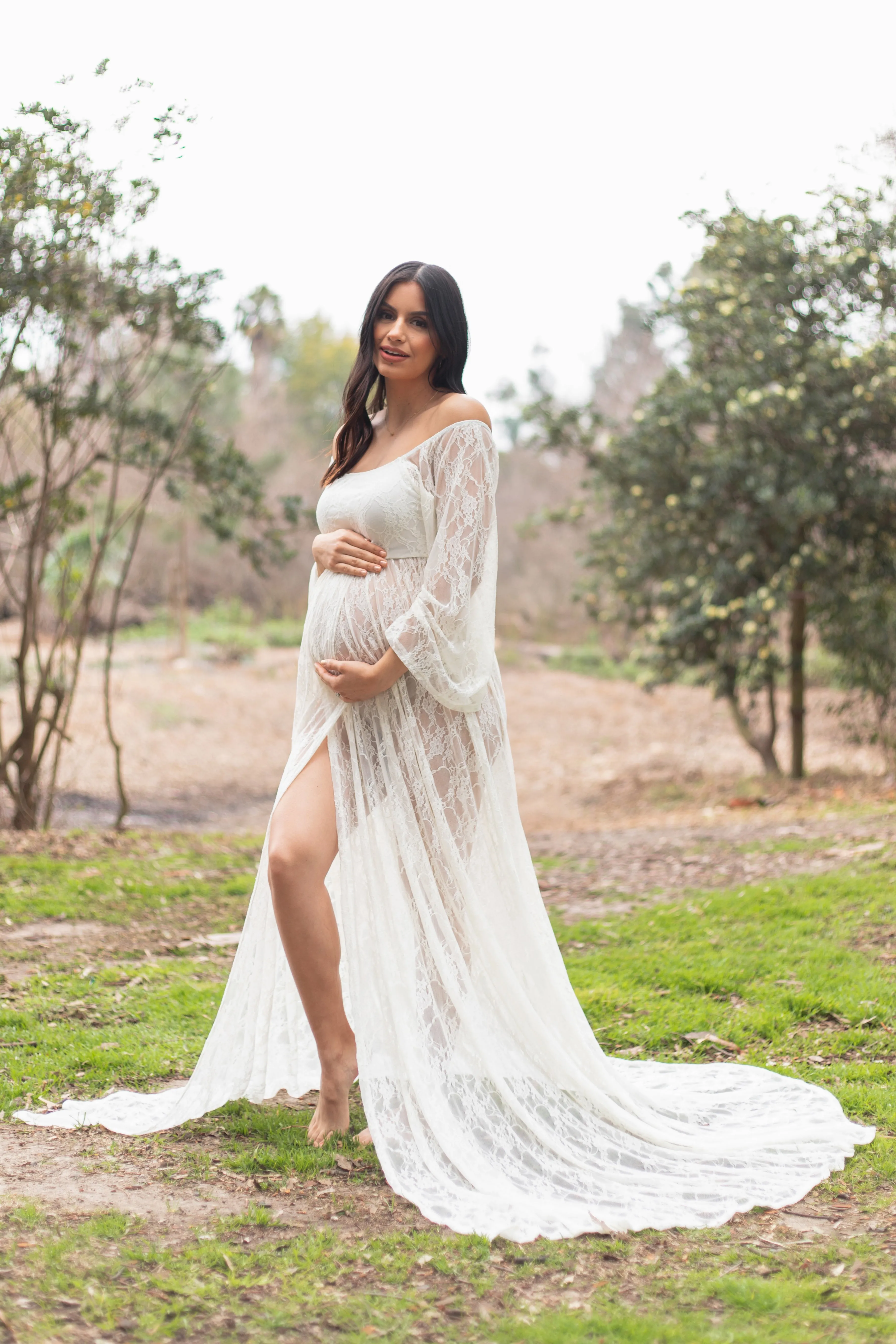 PinkBlush White Lace Off Shoulder Maternity Photoshoot Gown/Dress sold by Pinkblush product image thumbnail 3