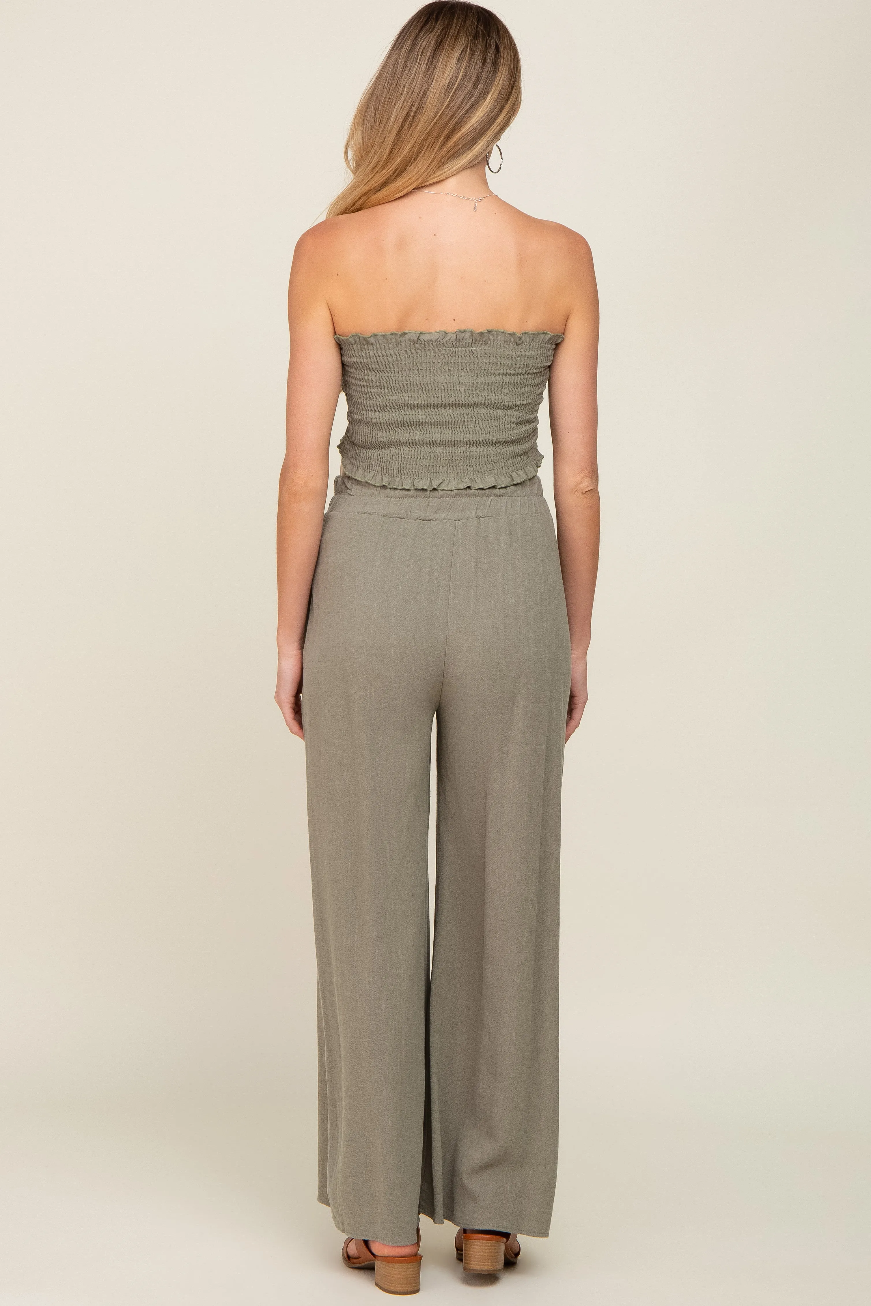 Olive Front Tie Crop Top and Pant Maternity Set sold by Pinkblush product image thumbnail 3