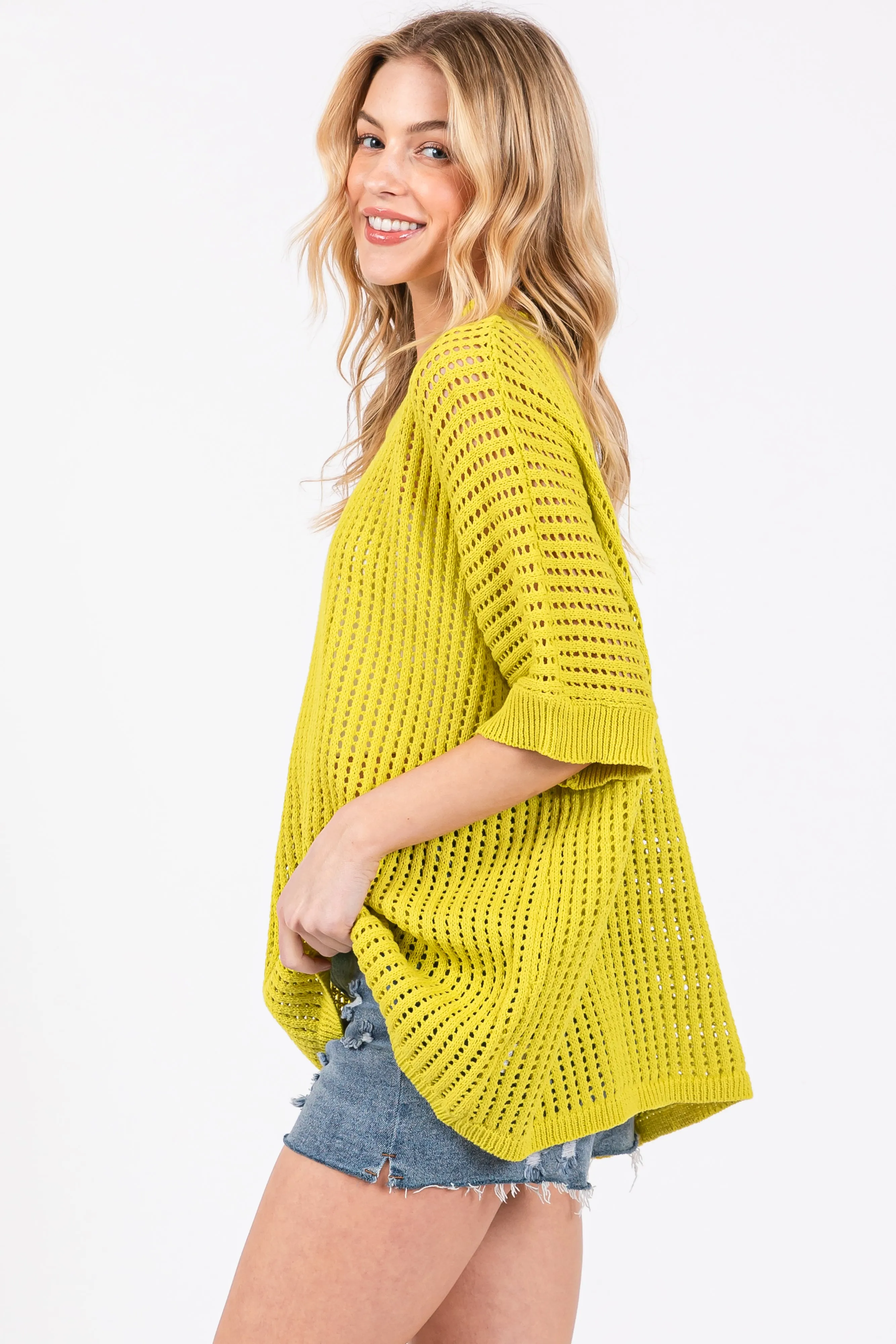 Lime Crochet Knit Short Dolman Sleeve Top sold by Pinkblush product image thumbnail 2