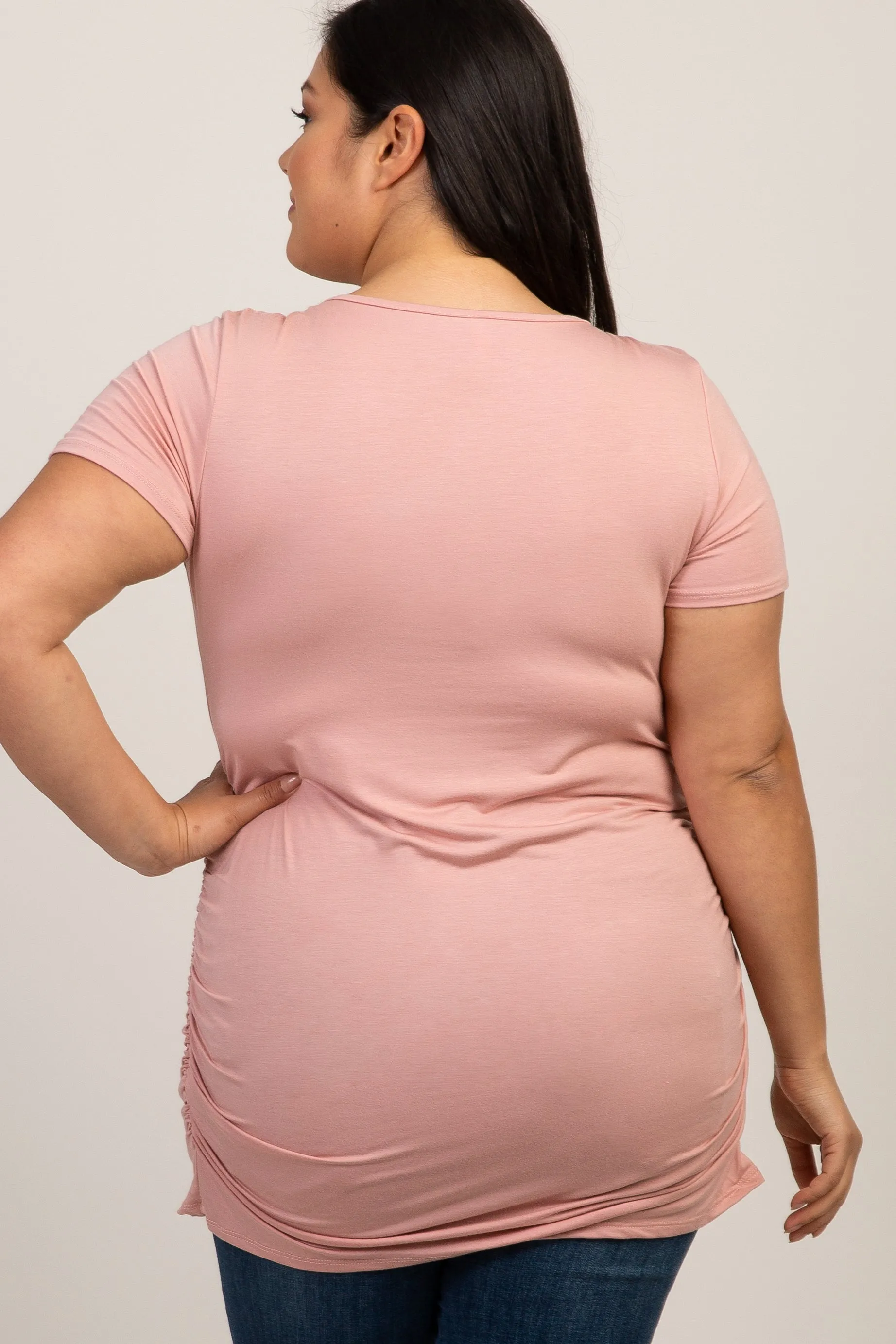 PinkBlush Pink Ruched Short Sleeve Plus Maternity Top sold by Pinkblush product image thumbnail 3