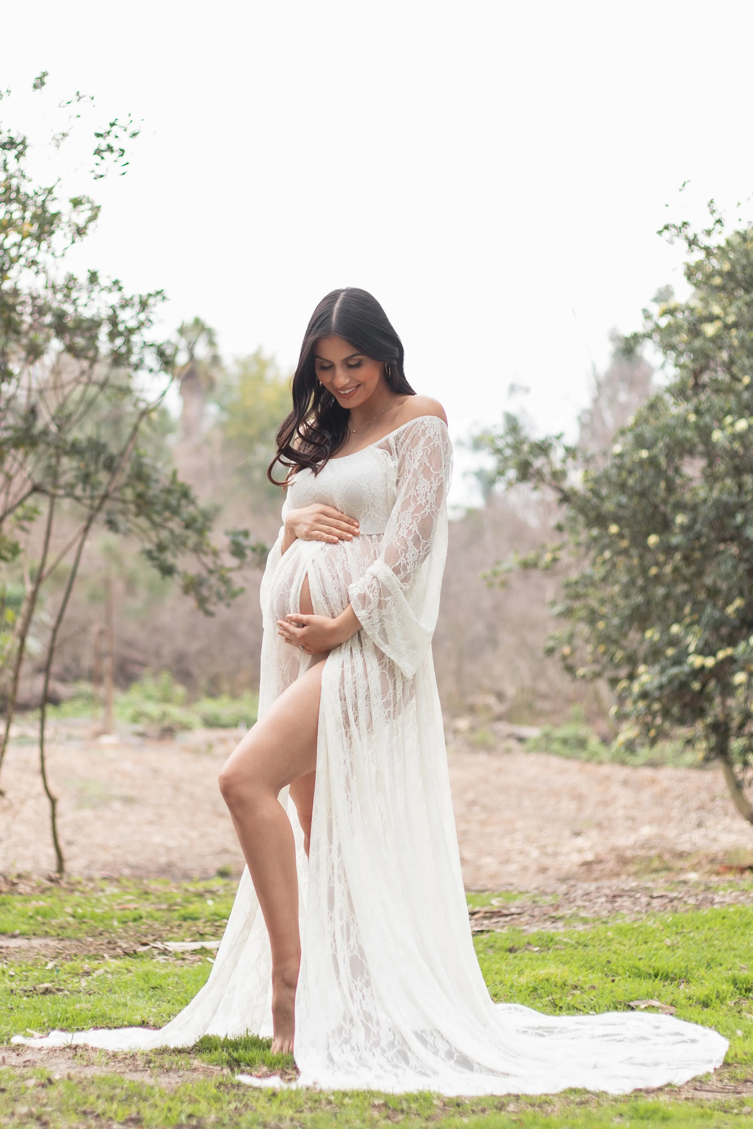 PinkBlush White Lace Off Shoulder Maternity Photoshoot Gown/Dress sold by Pinkblush