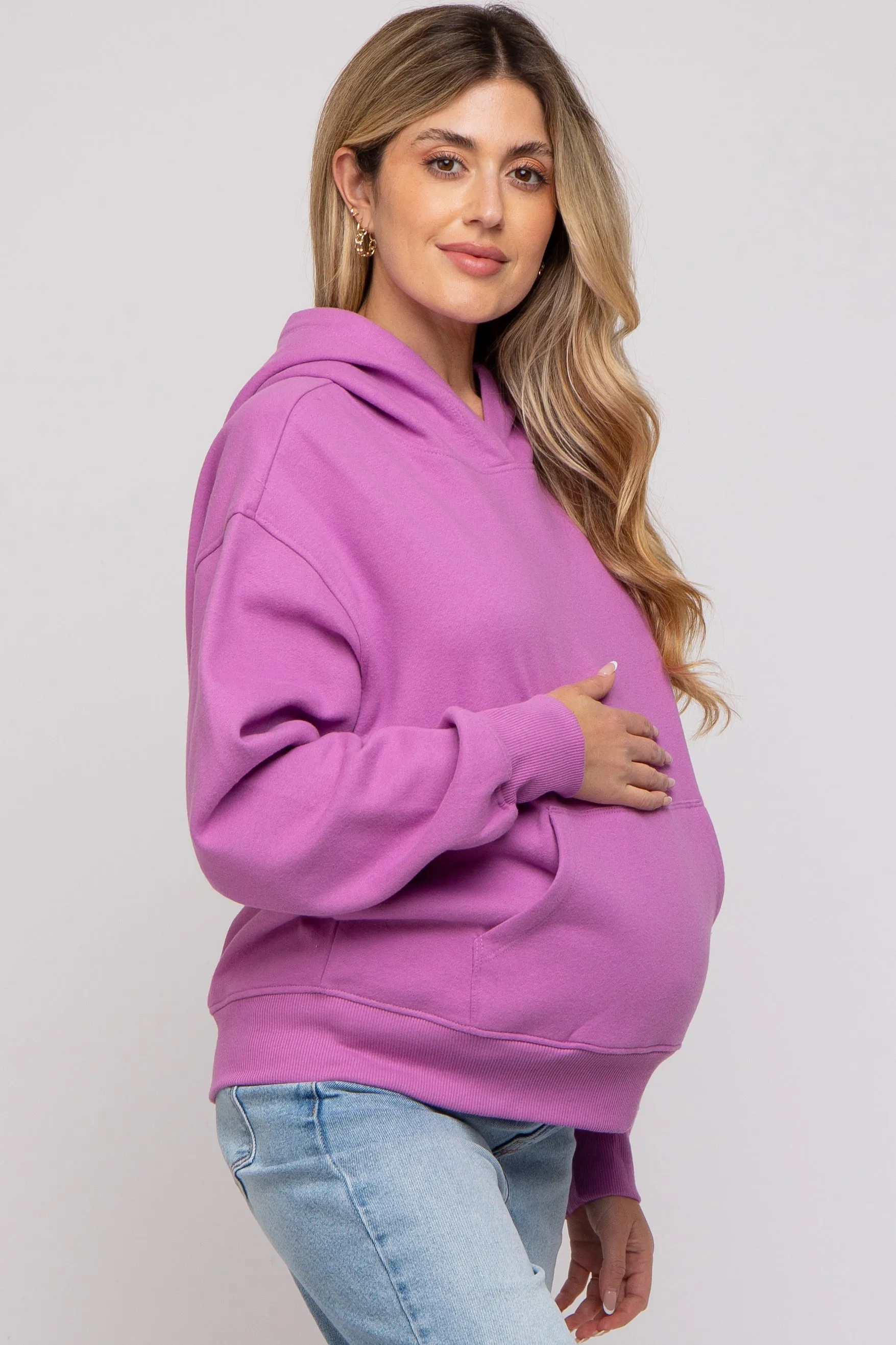 Lavender Front Pocket Hooded Fleece Maternity Sweatshirt sold by Pinkblush product image thumbnail 2