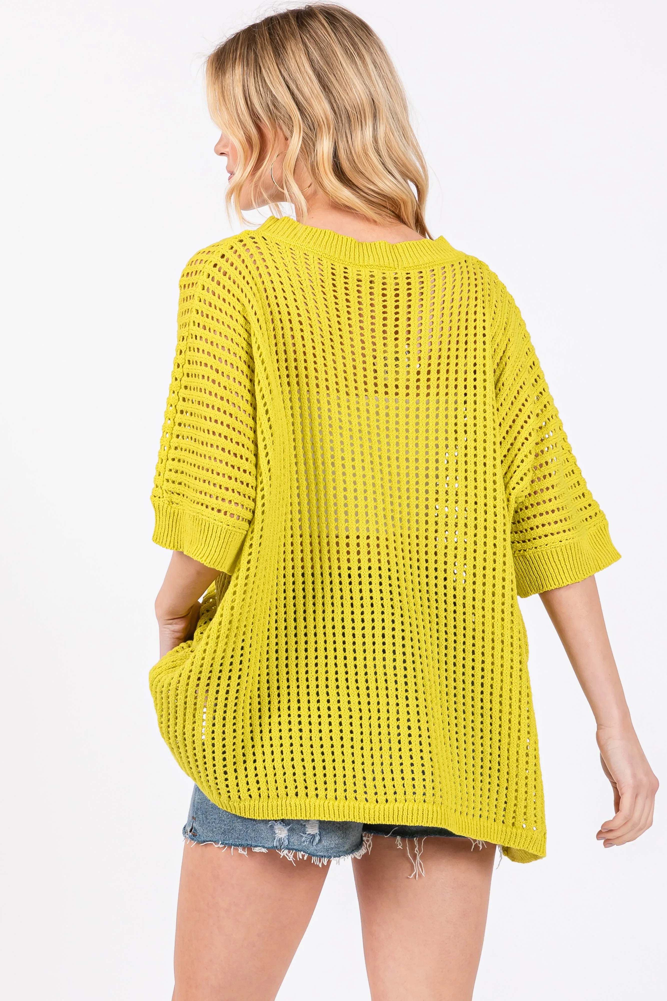 Lime Crochet Knit Short Dolman Sleeve Top sold by Pinkblush product image thumbnail 3