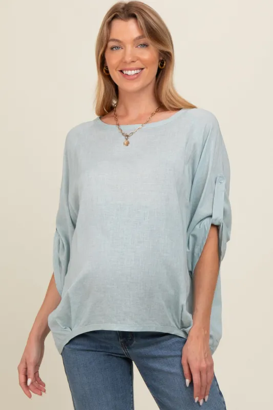 Light Blue Rolled Cuff Short Sleeve Maternity Top sold by Pinkblush