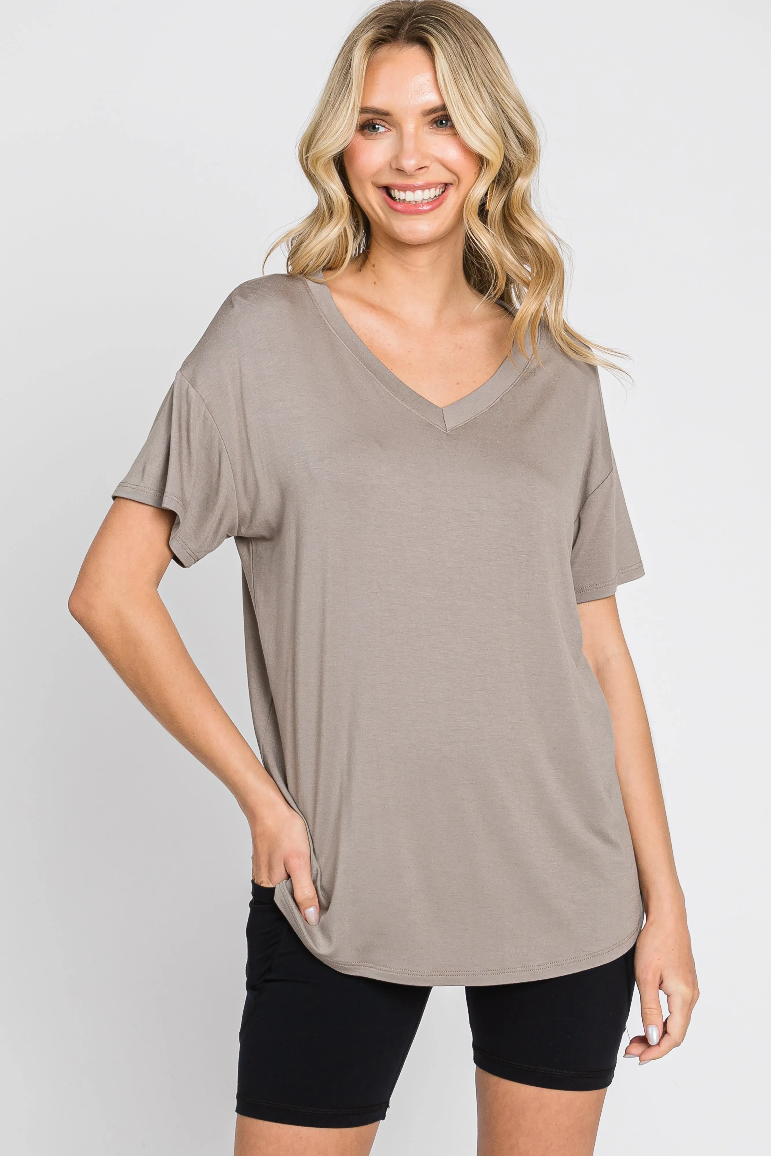 Taupe V-Neck Basic Maternity Top sold by Pinkblush product image thumbnail 4