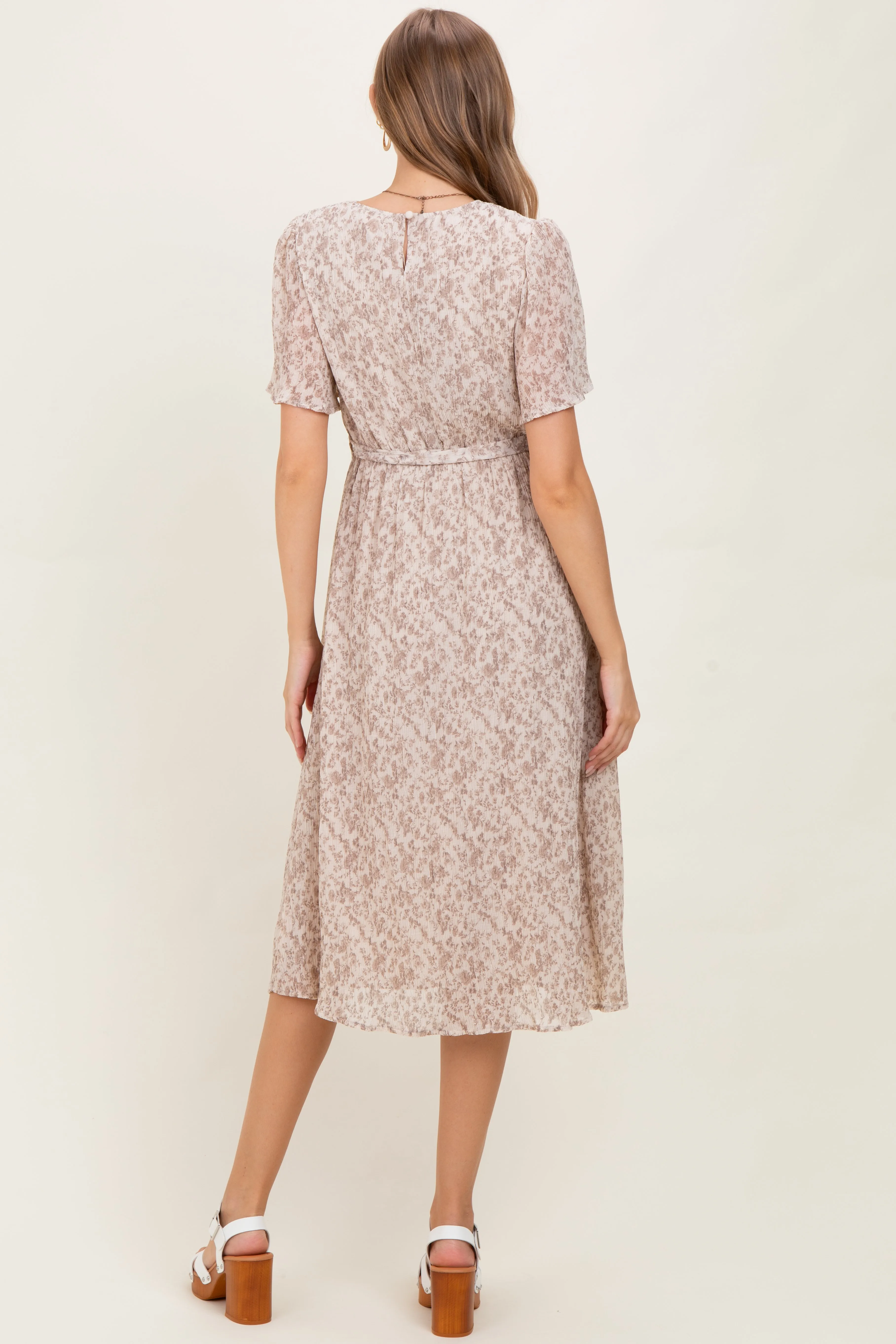 Ivory Floral Plisse Chiffon Maternity Midi Dress sold by Pinkblush product image thumbnail 4