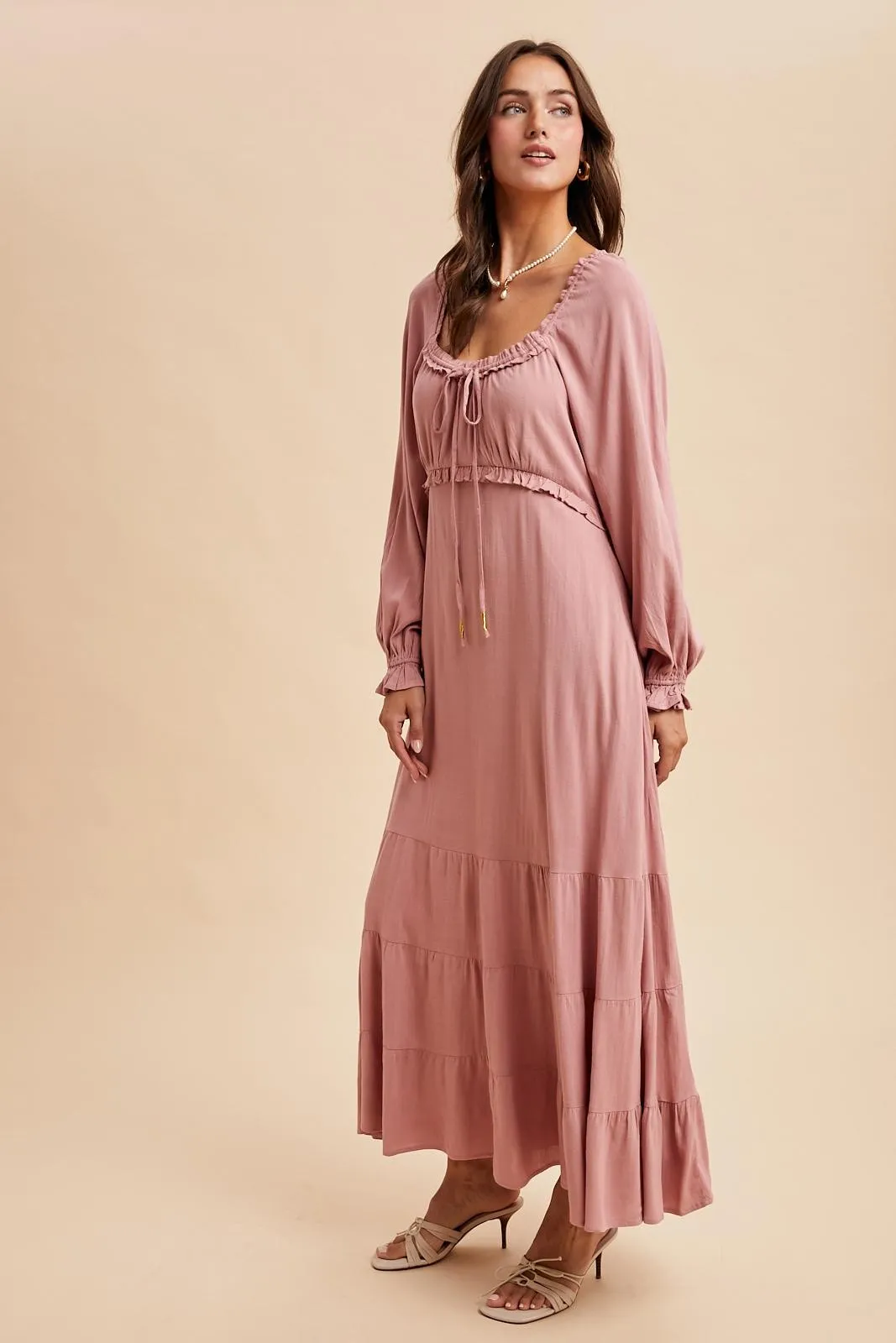 Mauve Ruffled Fit And Flare Maxi Dress sold by Pinkblush product image thumbnail 3