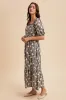 Navy Floral Stripe Ruffle Accent Midi Dress sold by Pinkblush