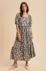 Navy Floral Stripe Ruffle Accent Midi Dress sold by Pinkblush