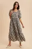 Navy Floral Stripe Ruffle Accent Midi Dress sold by Pinkblush