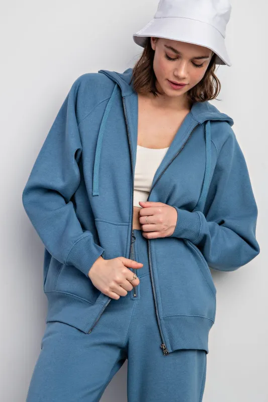 Blue Relaxed Fit Fleece Zip Hoodie sold by Pinkblush