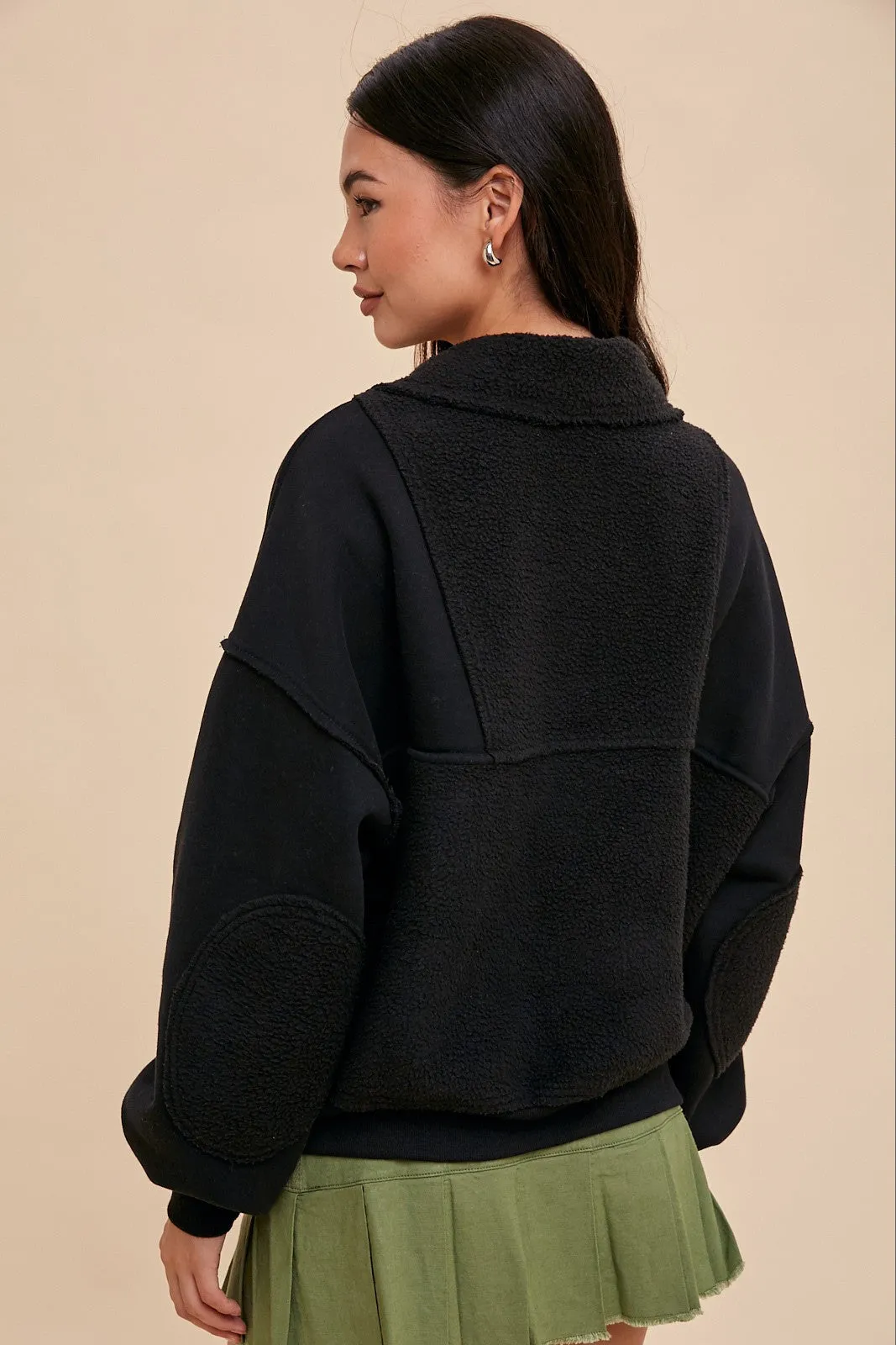 Black Contrast Reversed Fleece 1/4 Zip Pullover sold by Pinkblush product image thumbnail 3
