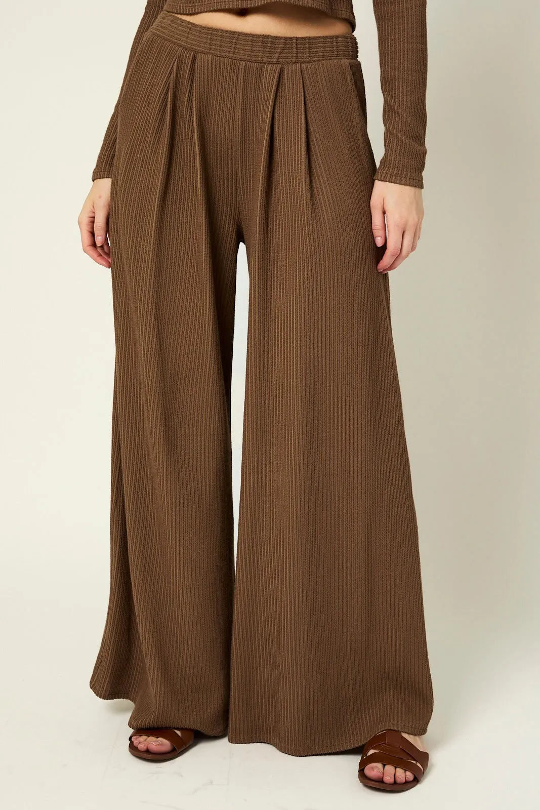Coffee Long Sleeve Top Pleated Wide Leg Pants Texture Set sold by Pinkblush product image thumbnail 5