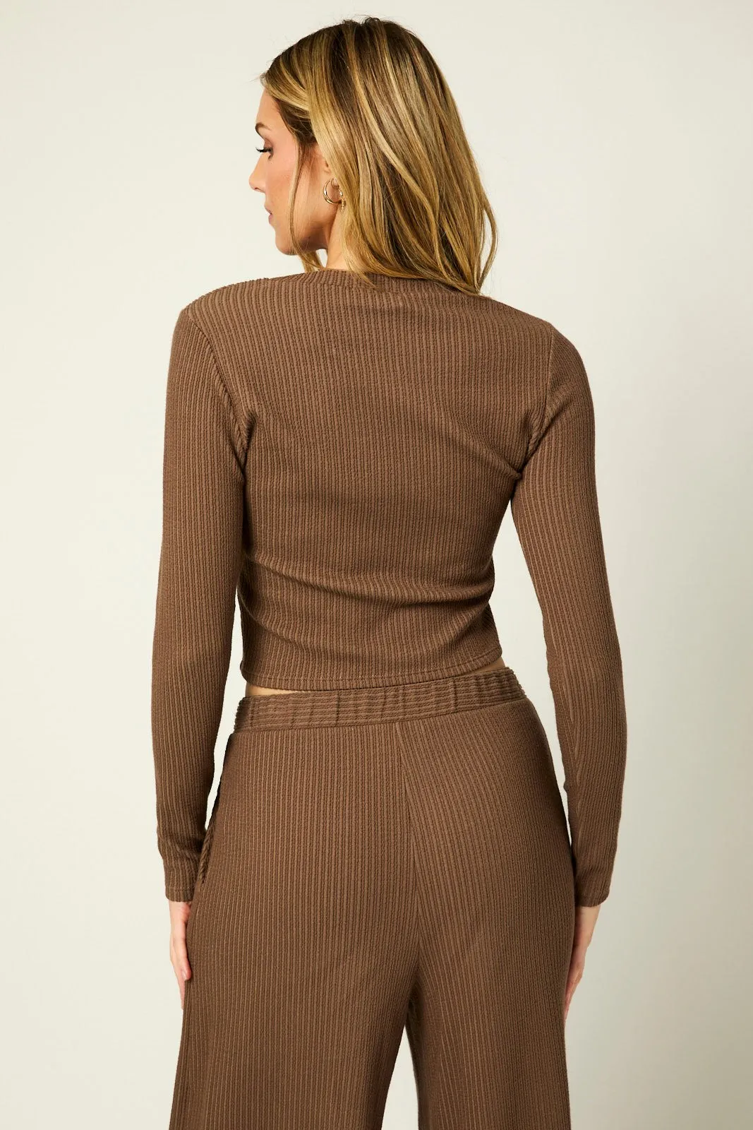 Coffee Long Sleeve Top Pleated Wide Leg Pants Texture Set sold by Pinkblush product image thumbnail 4
