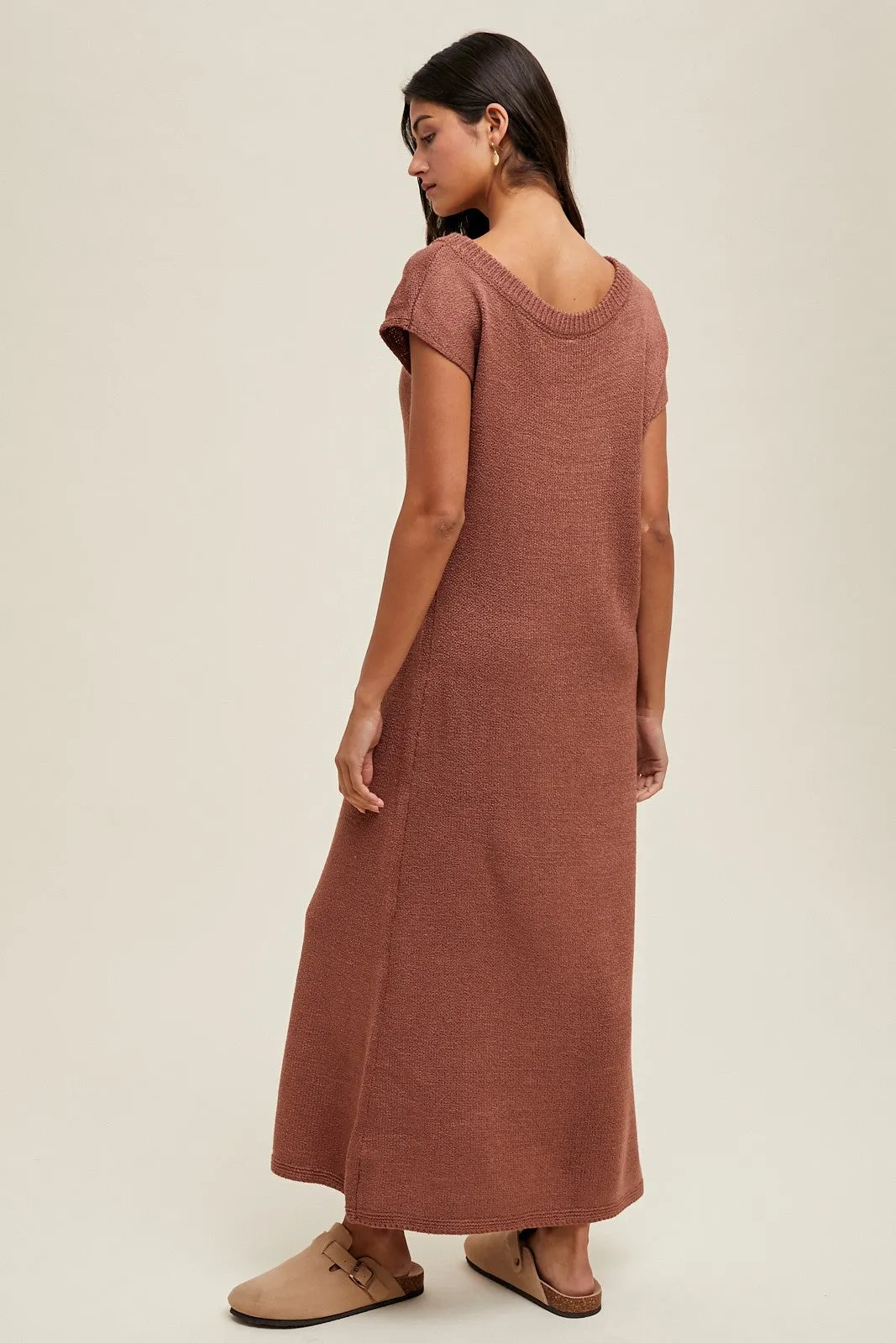 Rust Short Sleeve Maxi Sweater Dress sold by Pinkblush product image thumbnail 4