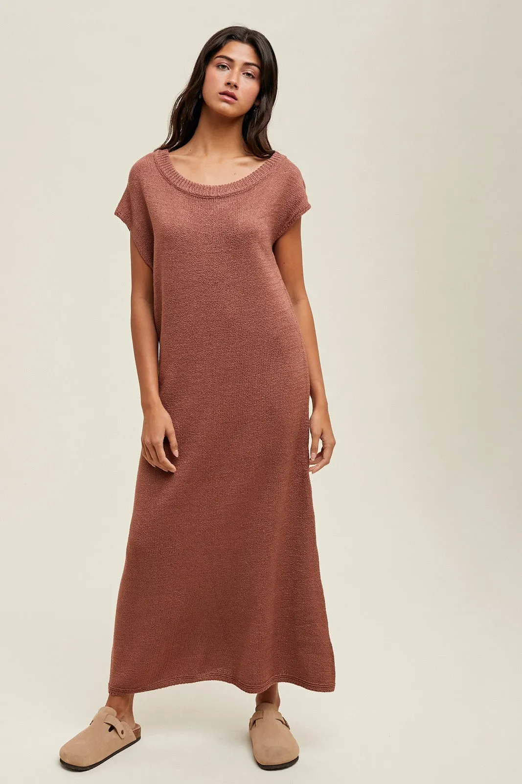 Rust Short Sleeve Maxi Sweater Dress sold by Pinkblush