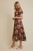 Brown Floral Sweetheart Puff Sleeve Midi Dress sold by Pinkblush