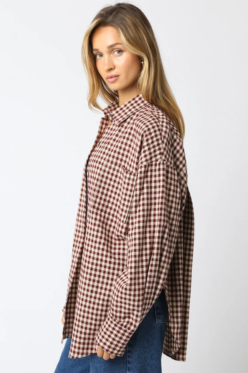 Burgundy Gingham Button Down Shirt sold by Pinkblush product image thumbnail 2