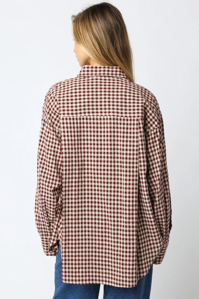 Burgundy Gingham Button Down Shirt sold by Pinkblush product image thumbnail 3
