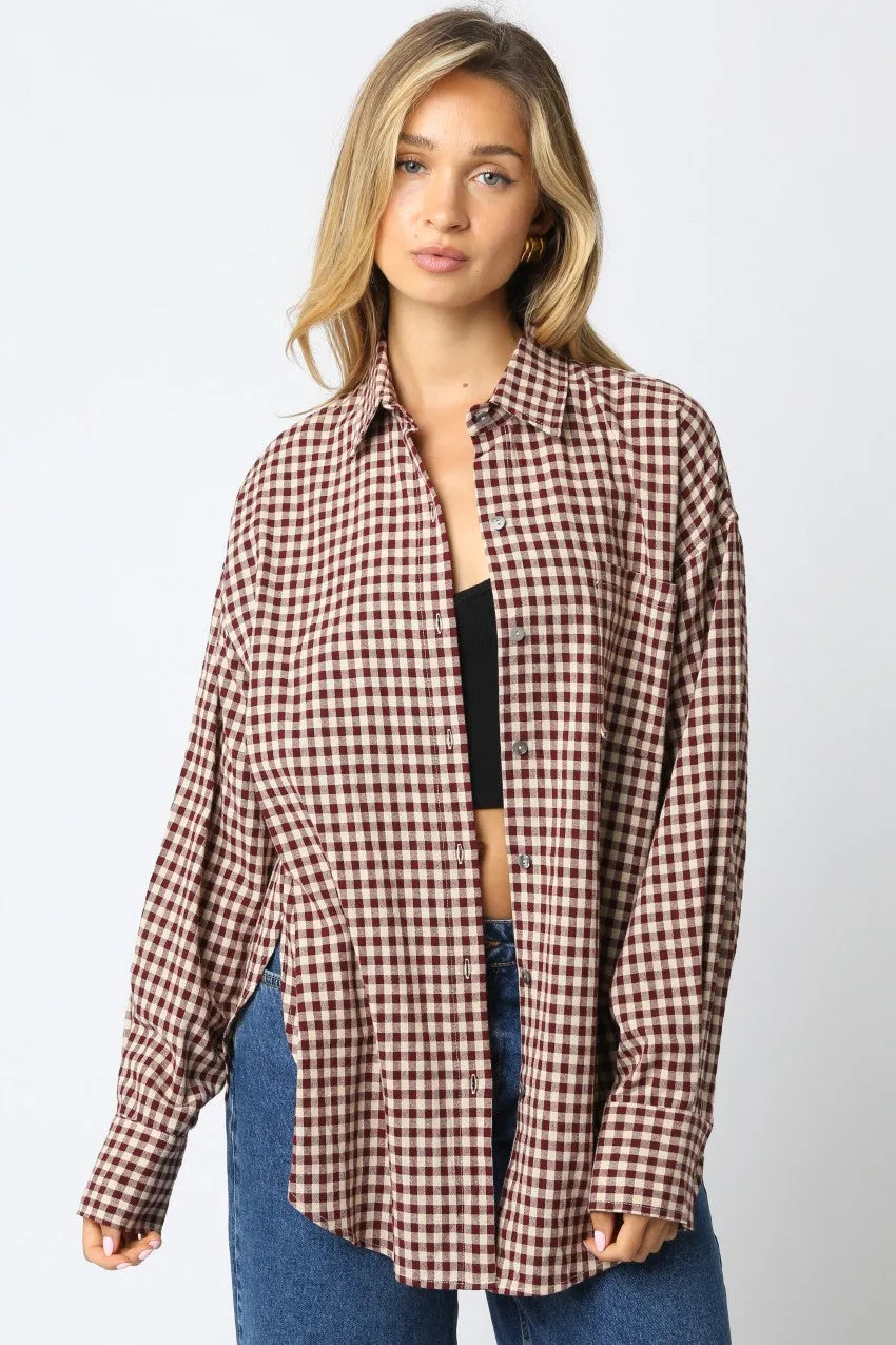 Burgundy Gingham Button Down Shirt sold by Pinkblush