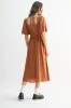 Rust Ribbed Puff Sleeve Tie Back Midi Dress sold by Pinkblush