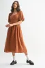 Rust Ribbed Puff Sleeve Tie Back Midi Dress sold by Pinkblush
