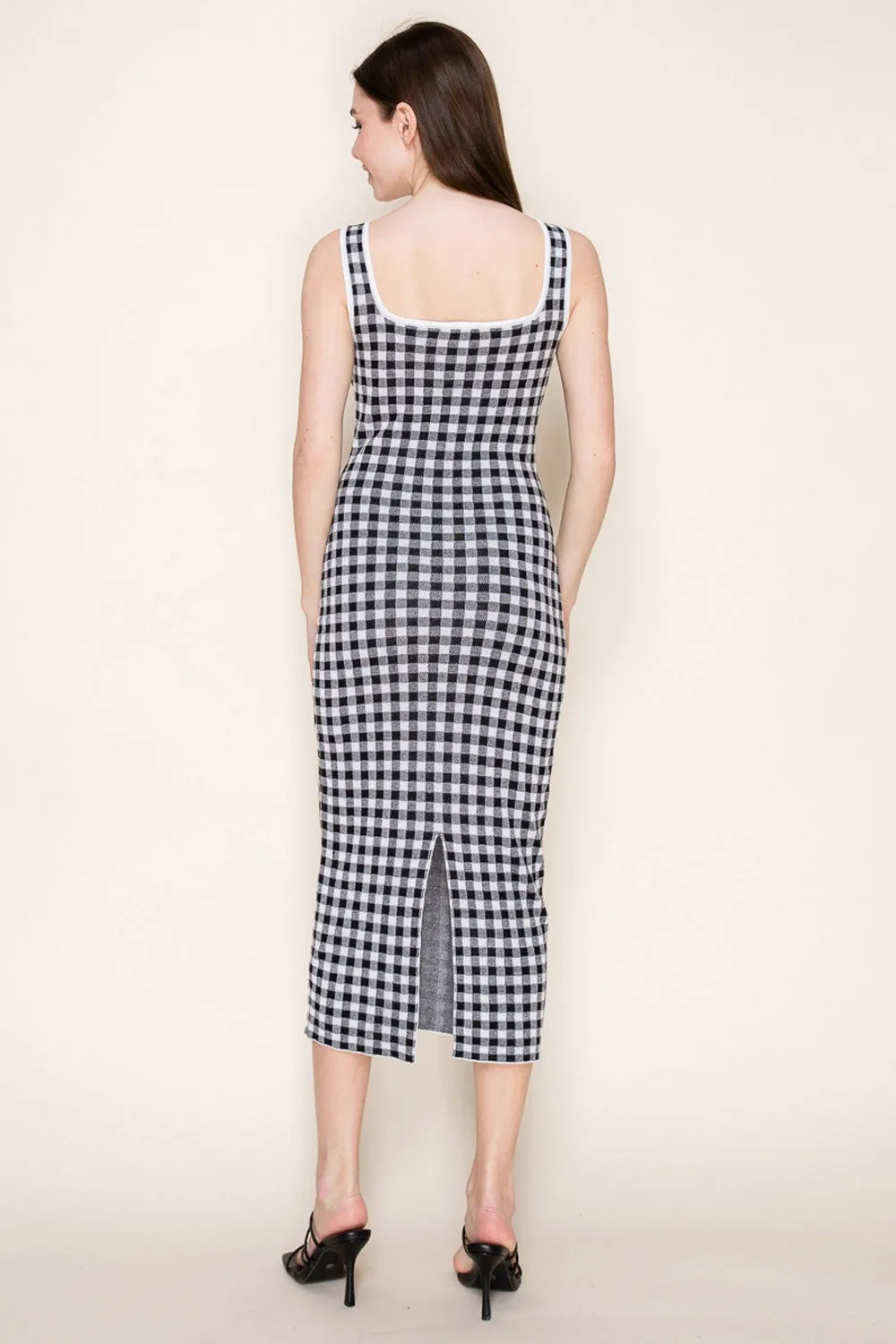 White Gingham Knit Square Neck Sleeveless Midi Dress sold by Pinkblush product image thumbnail 3