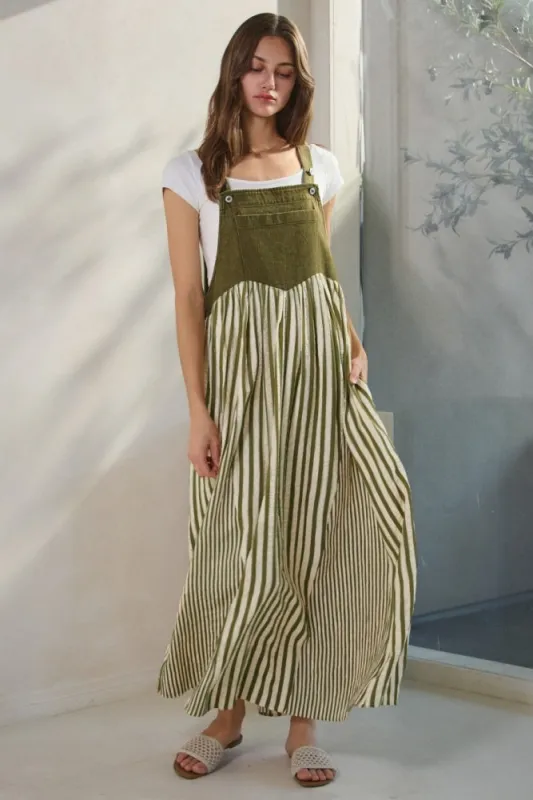 Olive Striped Colorblock Denim Contrast Maxi Dress sold by Pinkblush