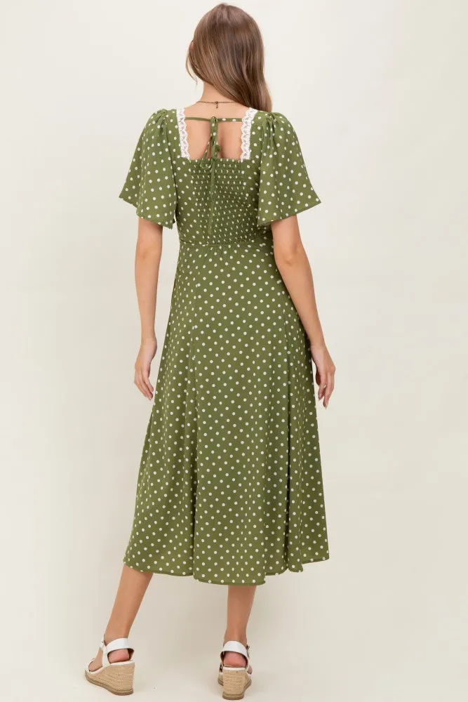 Olive Polka Dot Lace Trim Maternity Maxi Dress sold by Pinkblush product image thumbnail 4