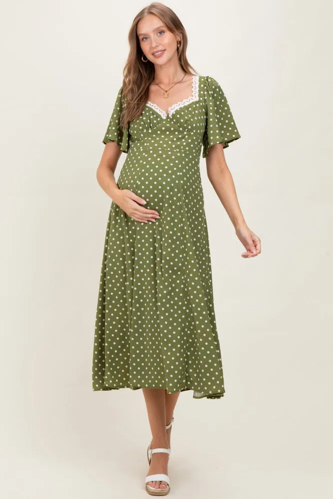 Olive Polka Dot Lace Trim Maternity Maxi Dress sold by Pinkblush product image thumbnail 2