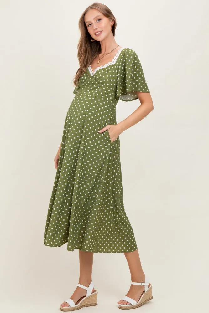 Olive Polka Dot Lace Trim Maternity Maxi Dress sold by Pinkblush product image thumbnail 3