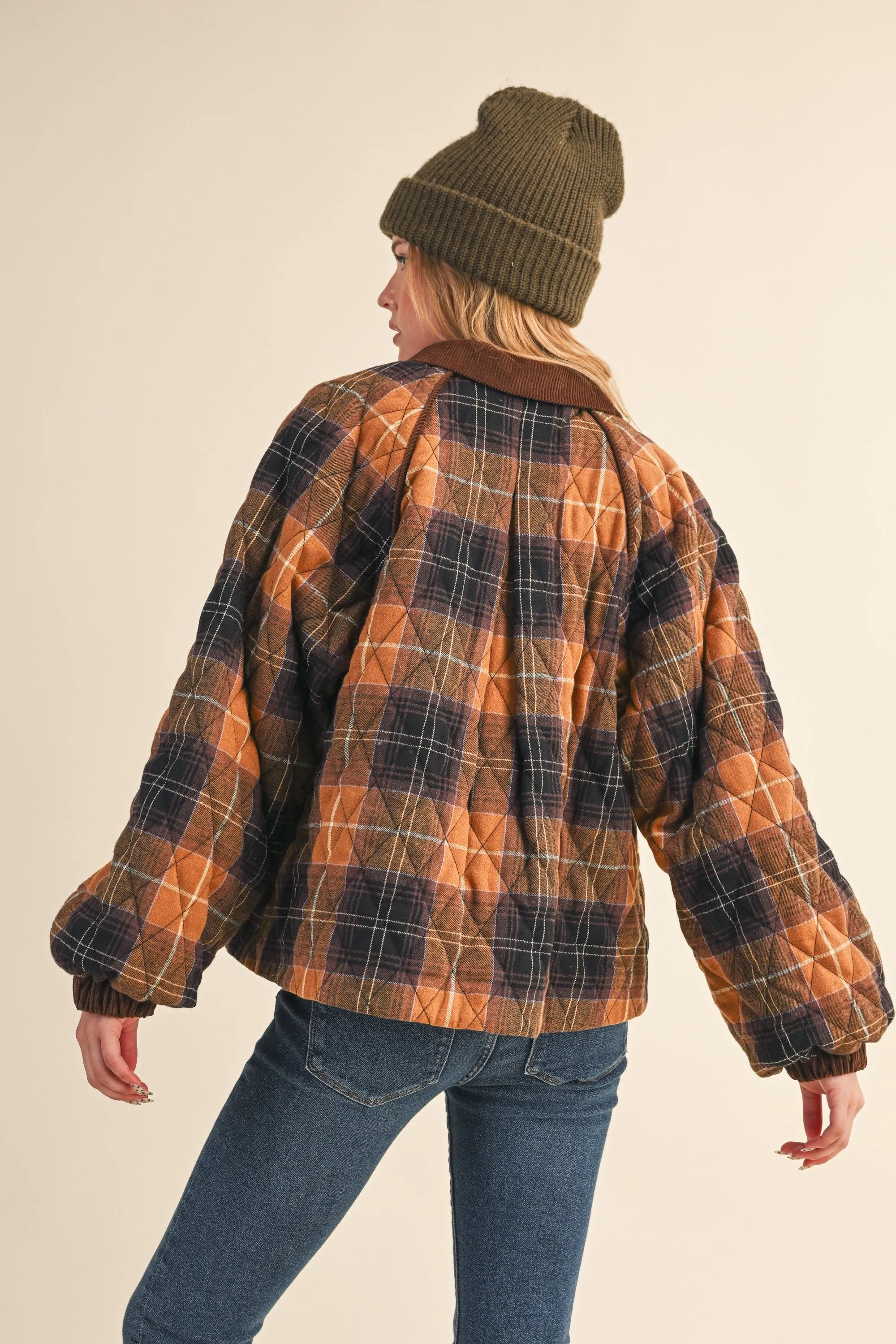 Brown Plaid Quilted Corduroy Contrast Jacket sold by Pinkblush product image thumbnail 3