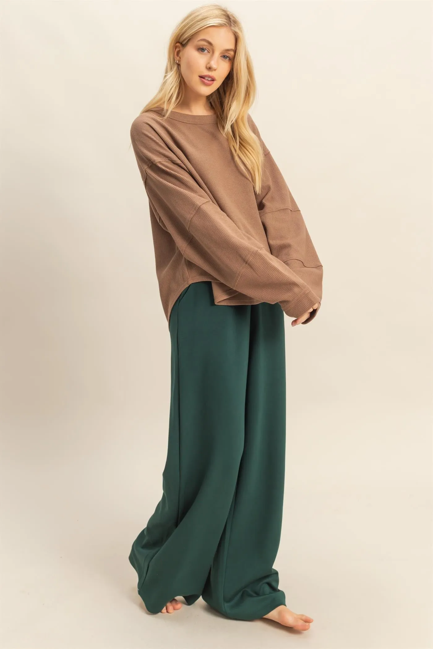 Forest Green Flowy Knit Drawstring Pants sold by Pinkblush