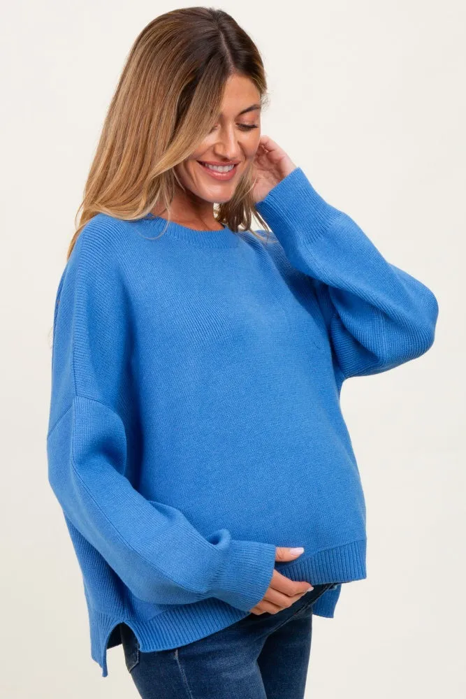 Blue Drop Shoulder Relaxed Fit Maternity Sweater sold by Pinkblush product image thumbnail 3