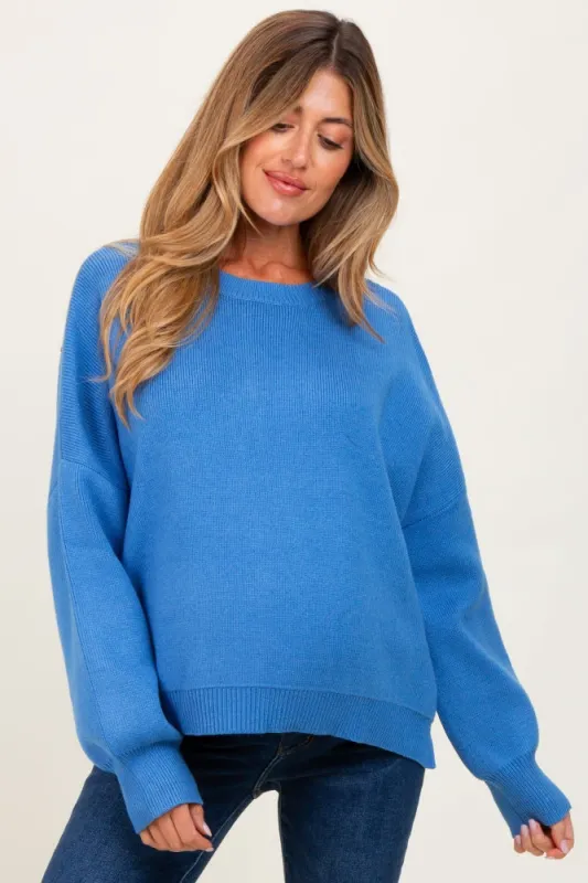 Blue Drop Shoulder Relaxed Fit Maternity Sweater sold by Pinkblush